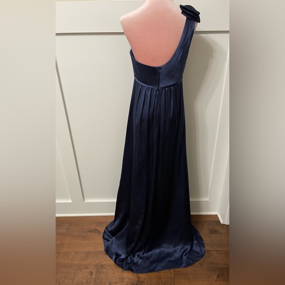 Melissa Sweet Blue Formal 100% Silk Half Shoulder Dress Size 6 - Picture 4 of 8